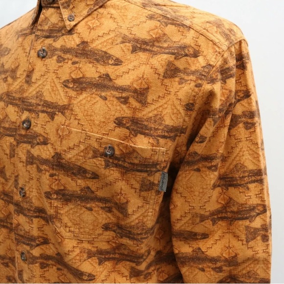 Vintage Woolrich men’s XL button down southwest fish trout flannel buckskin - Picture 2 of 6